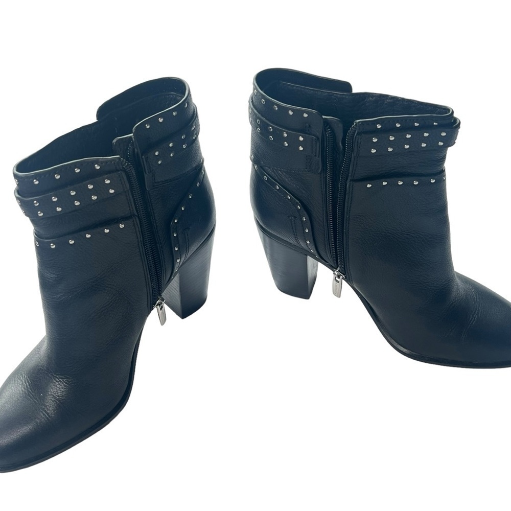 Vince Camuto Faythes Leather Silver Studded Ankle Boots in Black Size 8.5 - Picture 5 of 11